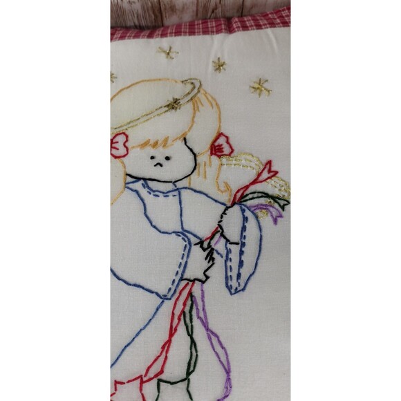 Vintage Angel Throw Pillow Needlepoint Stars Plaid Handmade 14x14" - Picture 4 of 9